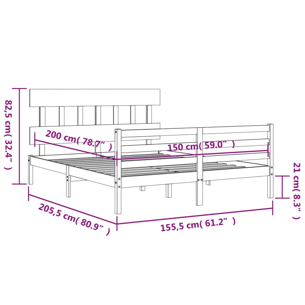 vidaXL Estructura de cama de matrimonio con cabecero madera maciza