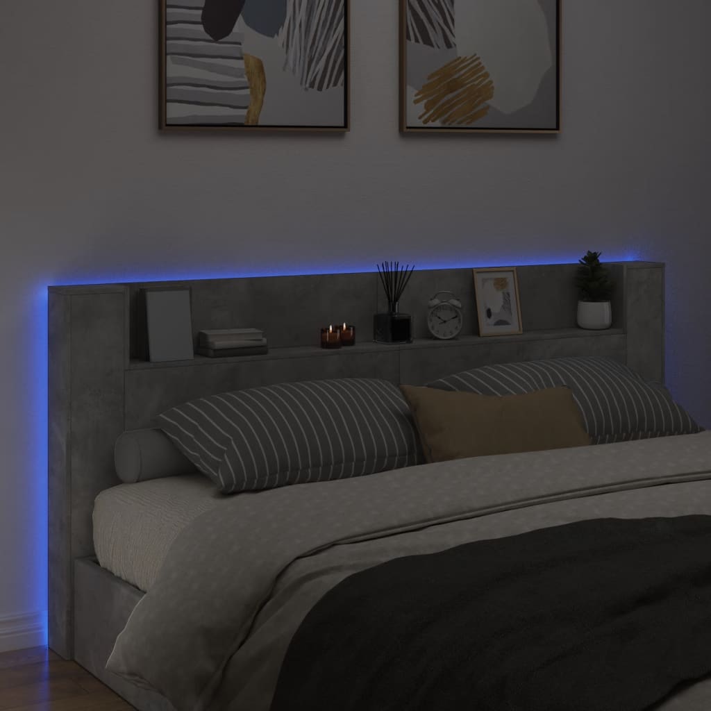 vidaXL Cabecero de cama con luz LED gris hormigón 220x16,5x103,5 cm