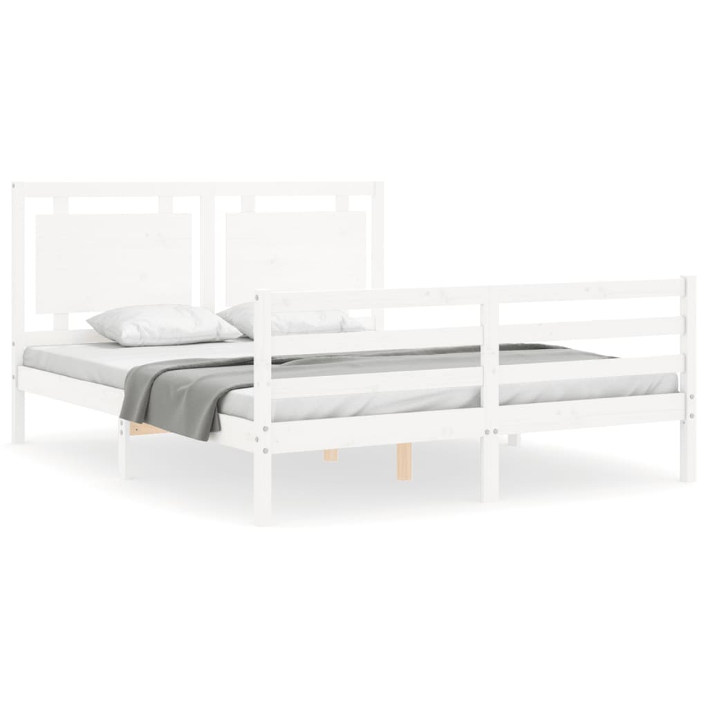 vidaXL Estructura de cama con cabecero madera maciza blanco 160x200 cm