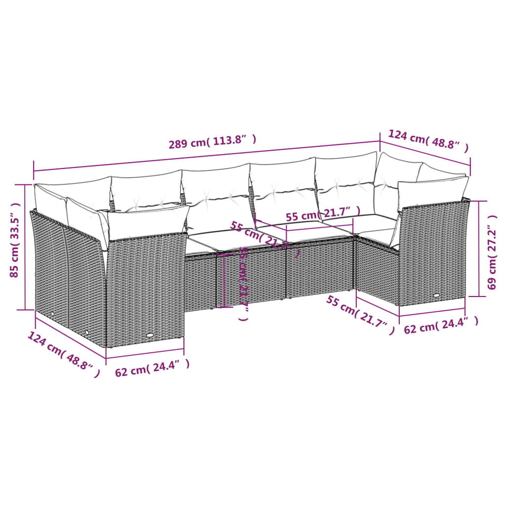 vidaXL Set de comedor de jardín 7 pzas y cojines ratán sintético negro