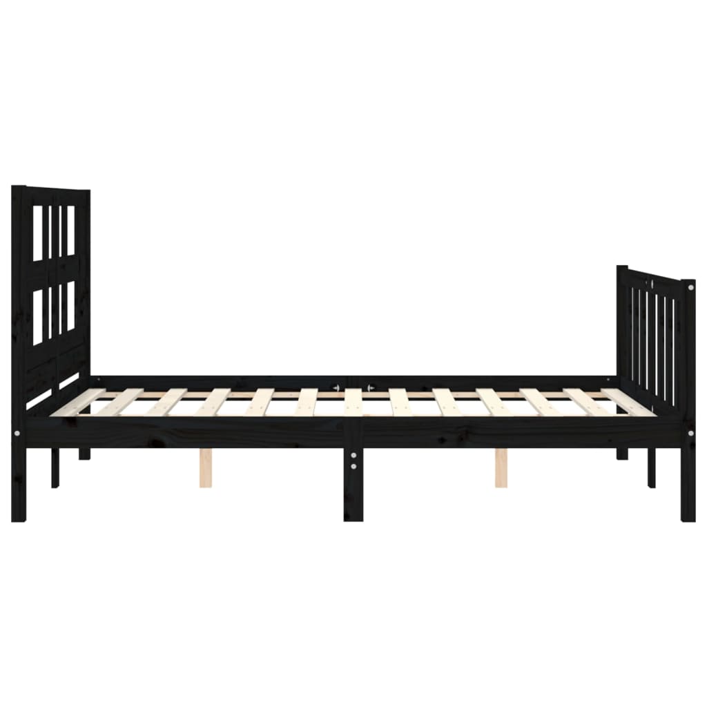 vidaXL Estructura de cama con cabecero madera maciza negro 140x200 cm