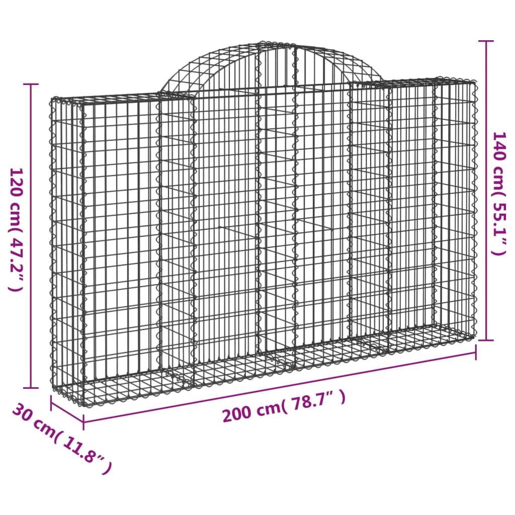 vidaXL Cestas de gaviones 2 uds forma de arco hierro 200x30x120/140cm