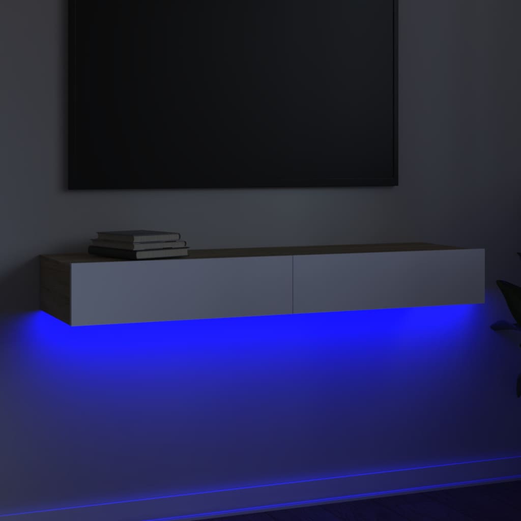 vidaXL Mueble de TV con luces LED blanco y roble Sonoma 120x35x15,5 cm