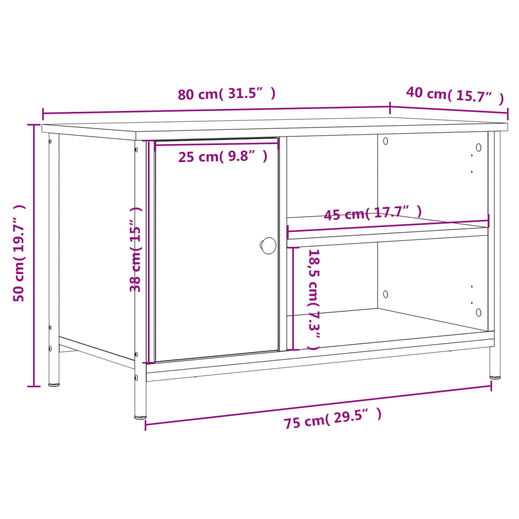 vidaXL Mueble para TV madera contrachapada roble ahumado 80x40x50 cm
