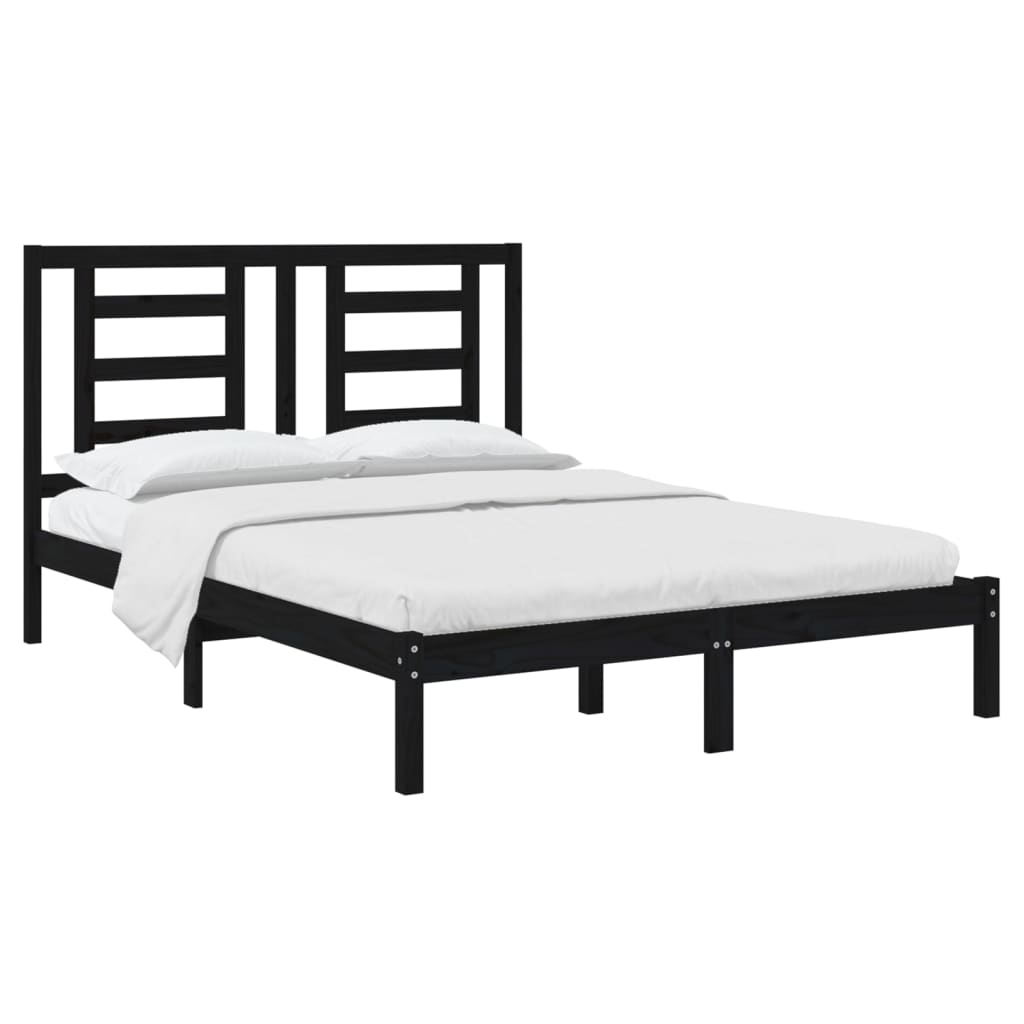 vidaXL Estructura de cama de madera maciza de pino negra 140x190 cm