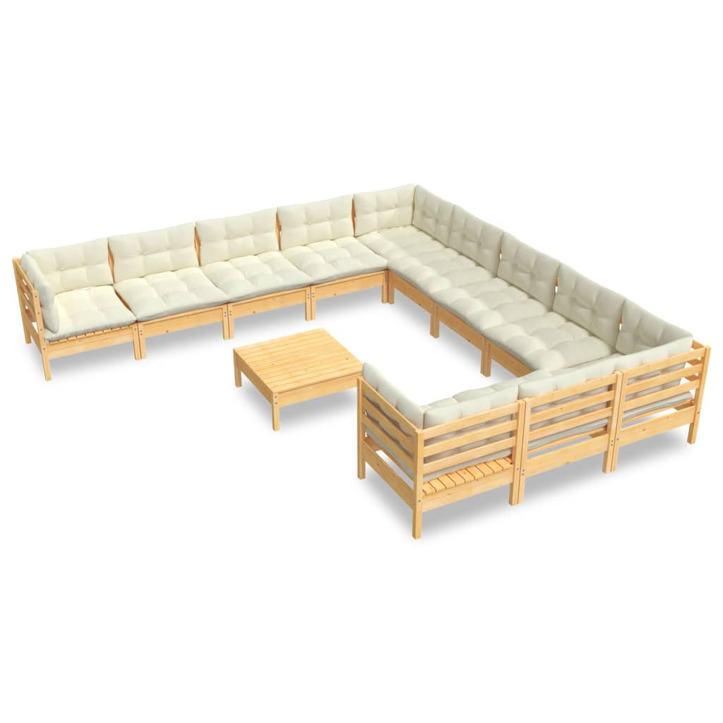 vidaXL Muebles de jardín 12 piezas y cojines madera de pino crema