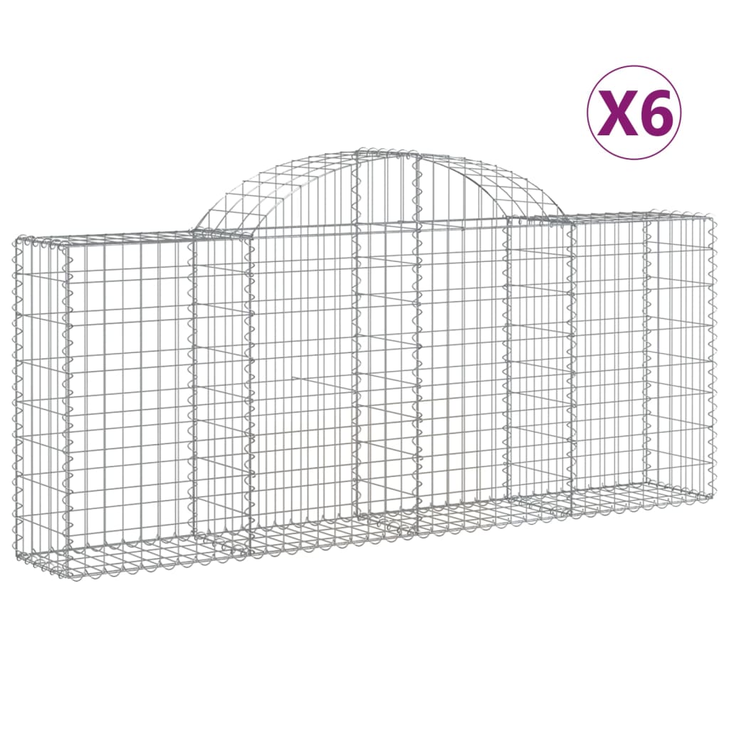 vidaXL Cestas de gaviones 6 uds forma de arco hierro 200x30x80/100 cm