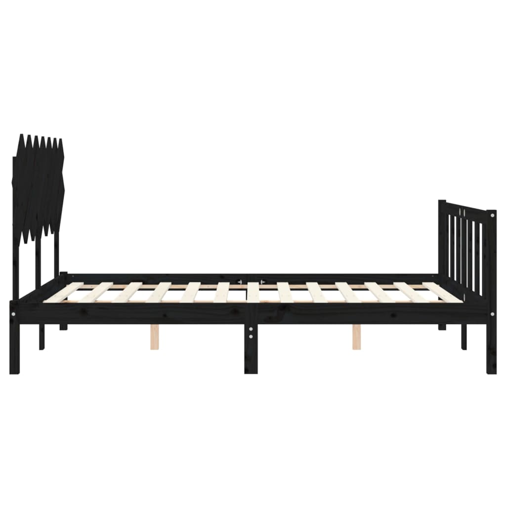 vidaXL Estructura de cama con cabecero madera maciza negro 140x190 cm