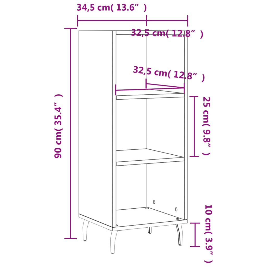 vidaXL Aparador de madera de ingeniería roble Sonoma 34,5x32,5x90 cm