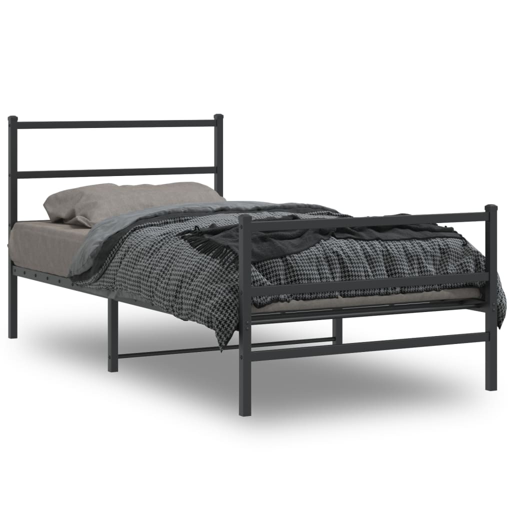 vidaXL Estructura de cama con cabecero y estribo metal negro 107x203cm