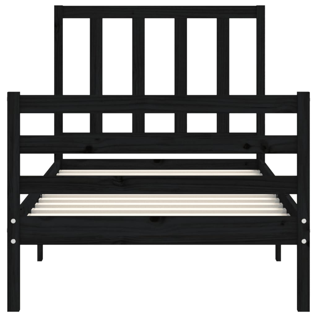 vidaXL Estructura de cama con cabecero madera maciza negro 100x200 cm