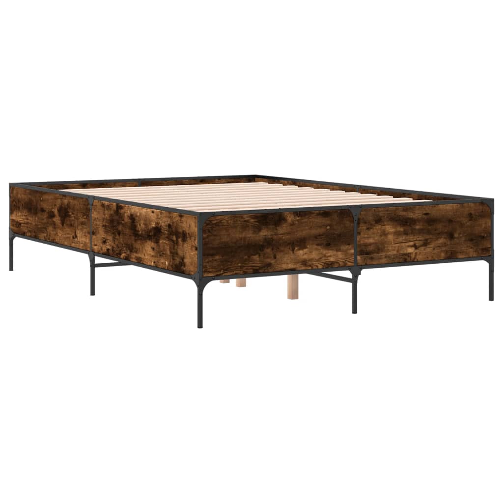 vidaXL Estructura cama madera ingeniería metal roble ahumado 160x200cm