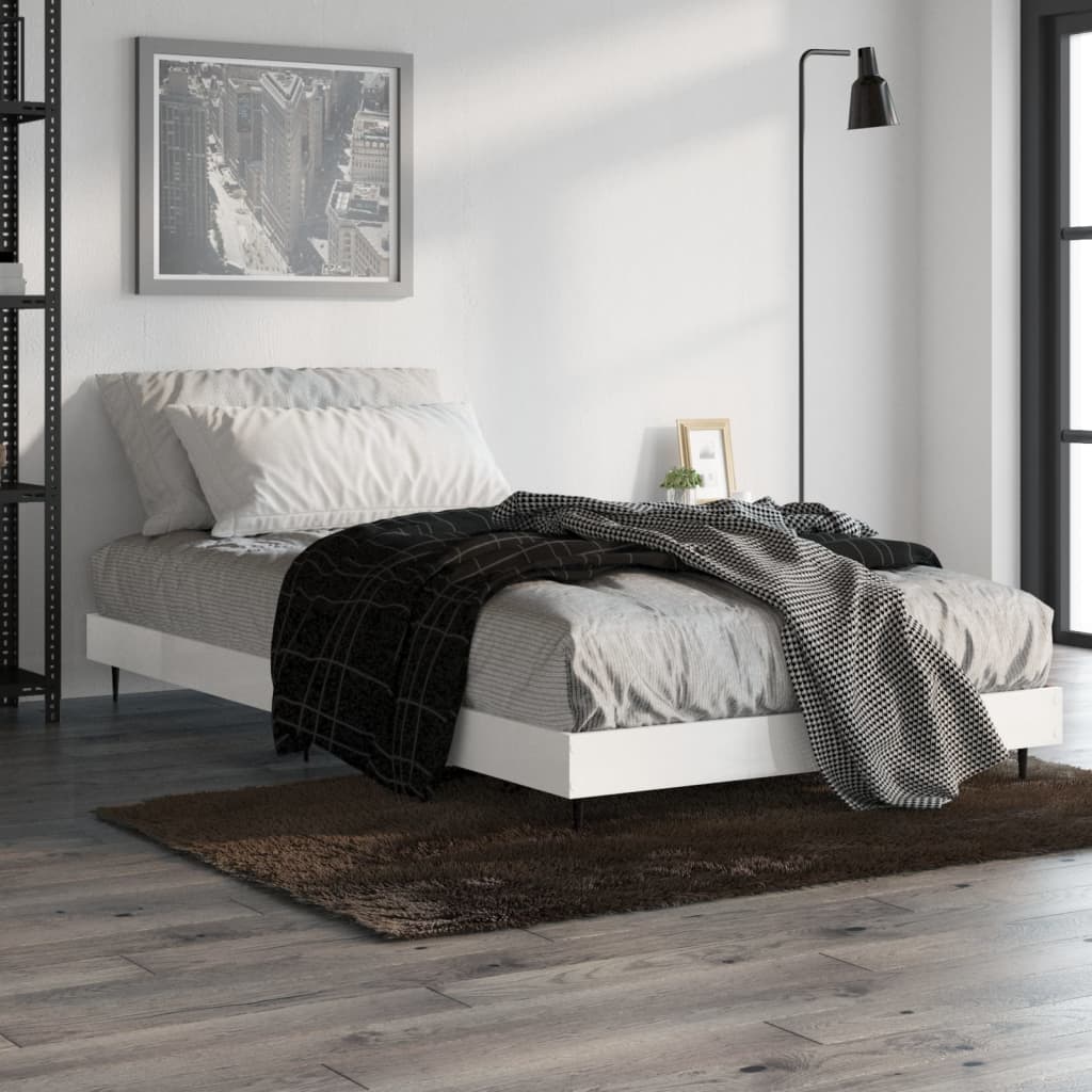 vidaXL Estructura de cama madera de ingeniería blanco brillo 100x200cm