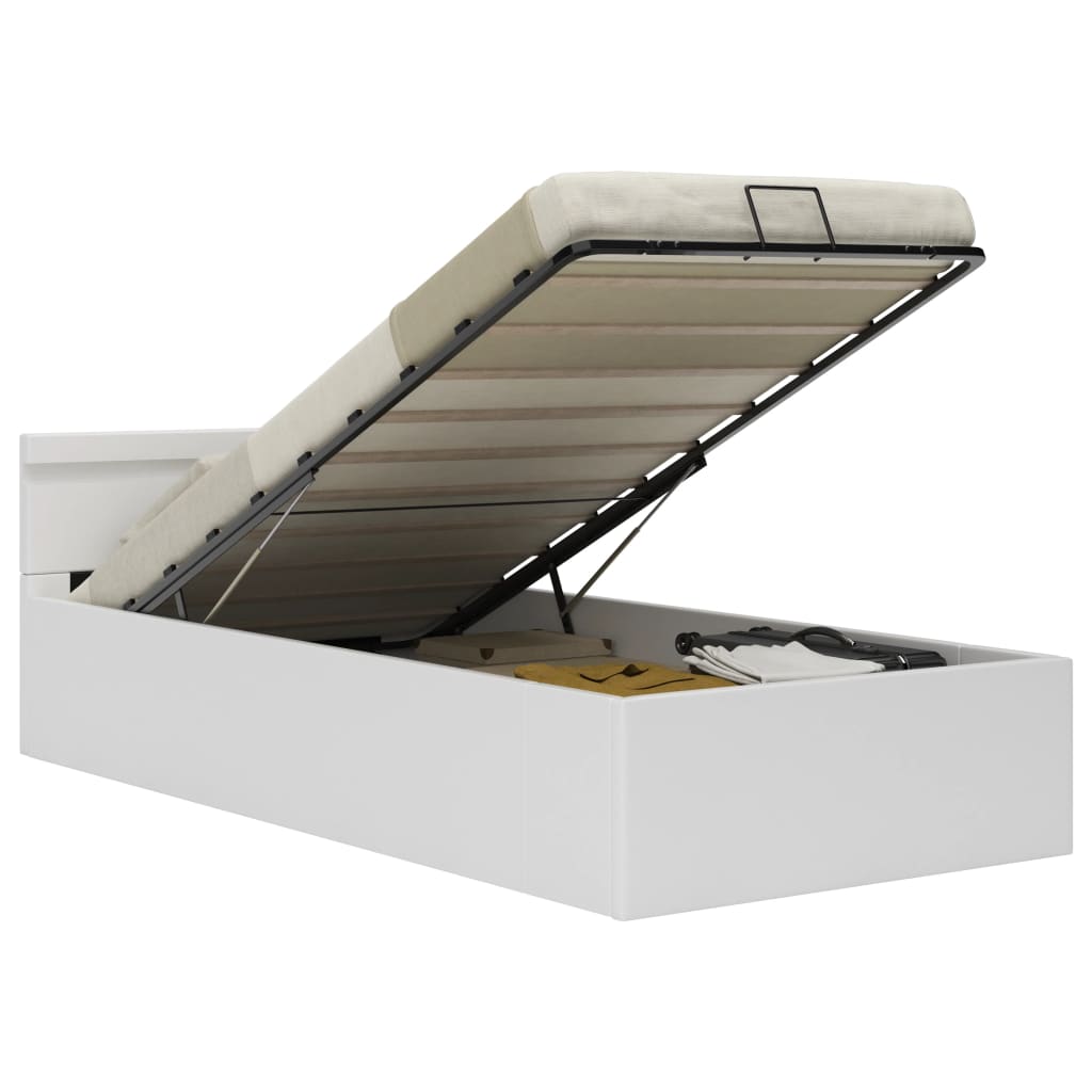 vidaXL Cama canapé hidráulica con LED cuero sintético blanco 100x200cm