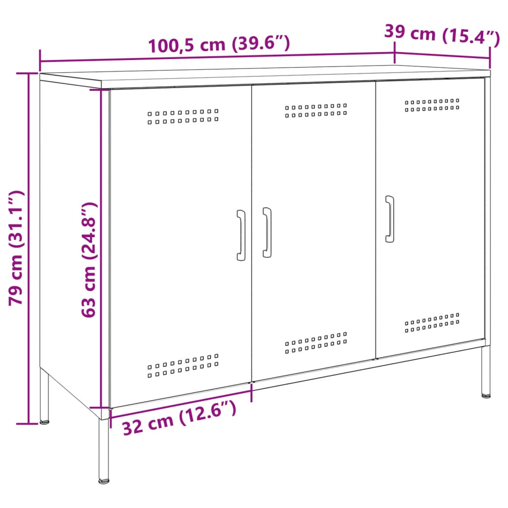 vidaXL Aparador de acero laminado en frío verde oliva 100,5x39x79 cm