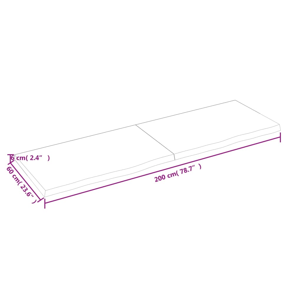 vidaXL Encimera de baño madera maciza sin tratar 200x60x(2-6) cm