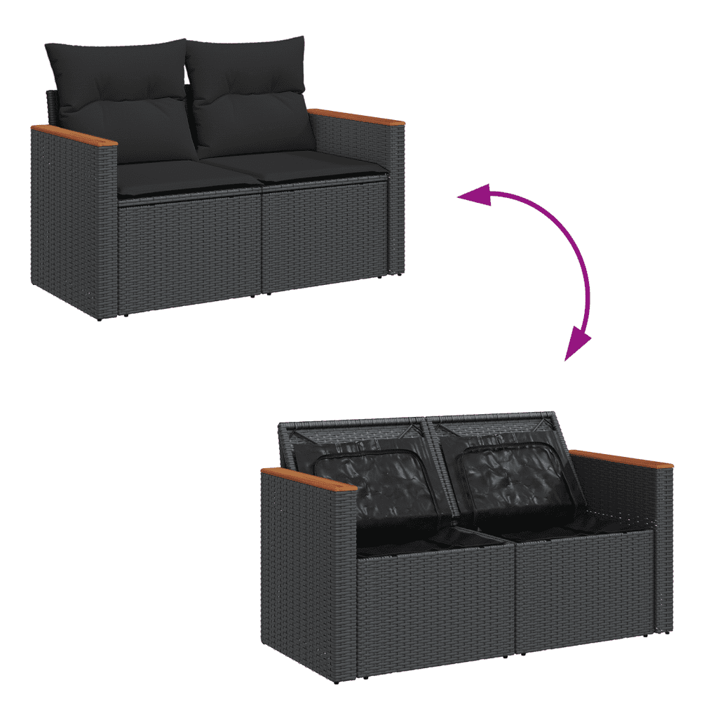 vidaXL Set de sofás de jardín 11 pzas y cojines ratán sintético negro