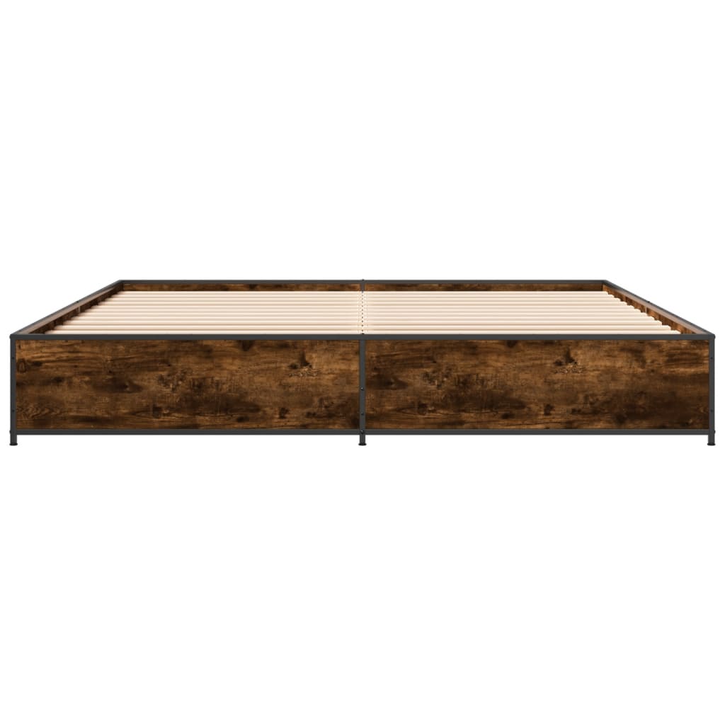 vidaXL Estructura cama madera ingeniería metal roble ahumado 200x200cm