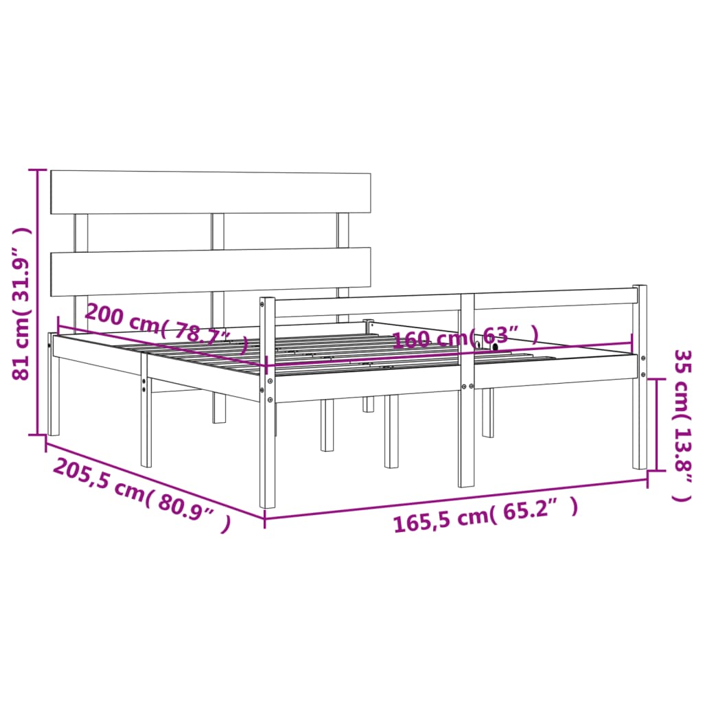 vidaXL Cama para personas mayores con cabecero madera maciza 160x200cm