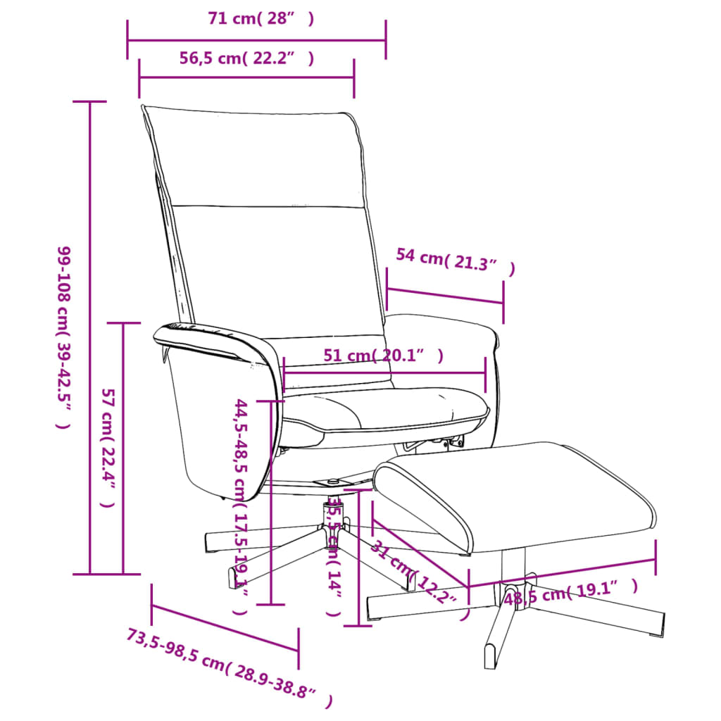 vidaXL Sillón reclinable con reposapiés cuero sintético negro