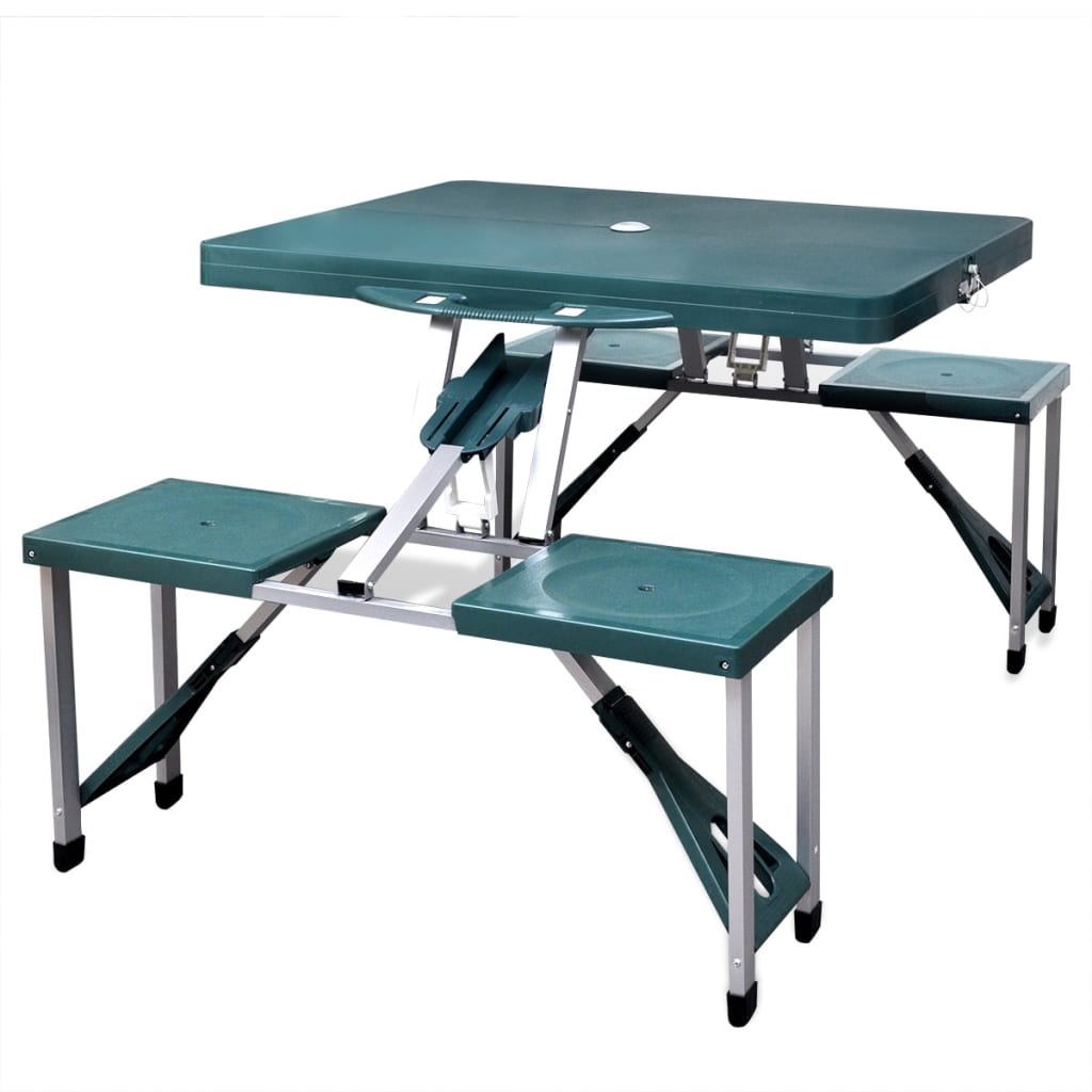 vidaXL Set mesa plegable de camping y 4 taburetes aluminio verde claro