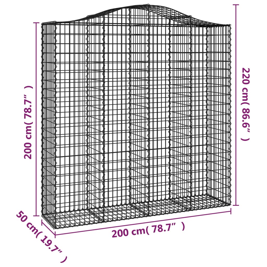 vidaXL Cestas de gaviones 2 uds forma de arco hierro 200x50x200/220 cm