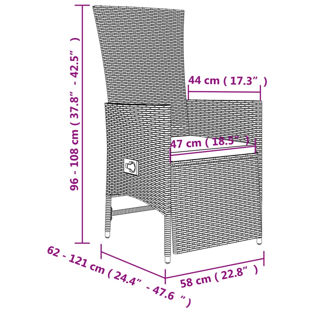 vidaXL Set comedor de jardín 3 pzas con cojines ratán sintético beige