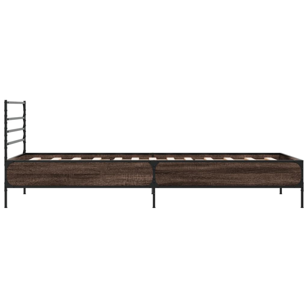 vidaXL Estructura cama madera ingeniería metal roble marrón 75x190 cm