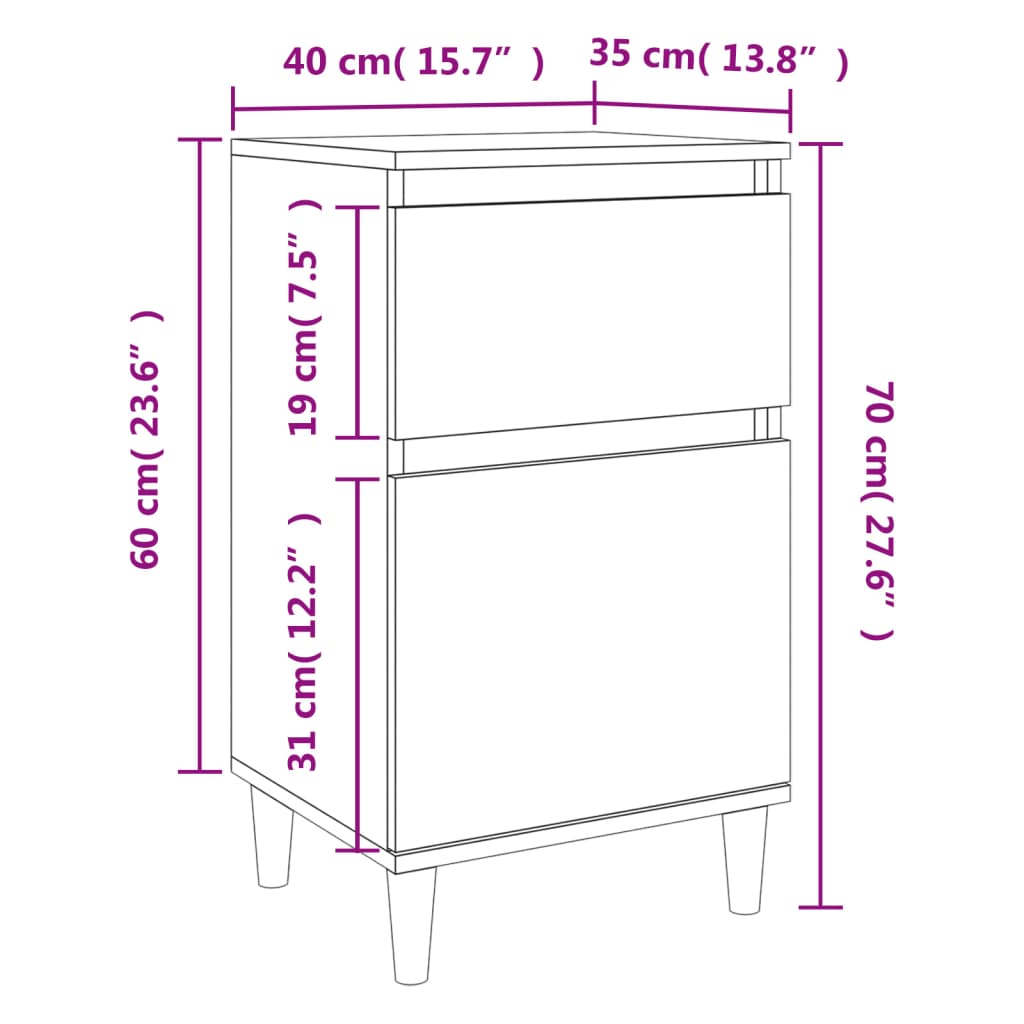 vidaXL Mesitas de noche 2 uds color roble ahumado 40x35x70 cm