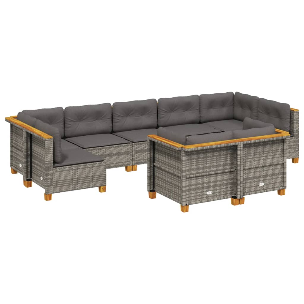 vidaXL Set de muebles de jardín 9 pzas y cojines ratán sintético gris