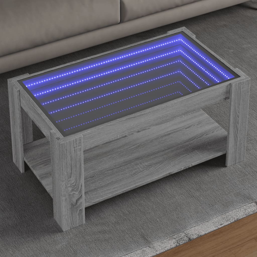 vidaXL Mesa de centro y LED madera ingeniería gris Sonoma 93x53x45 cm