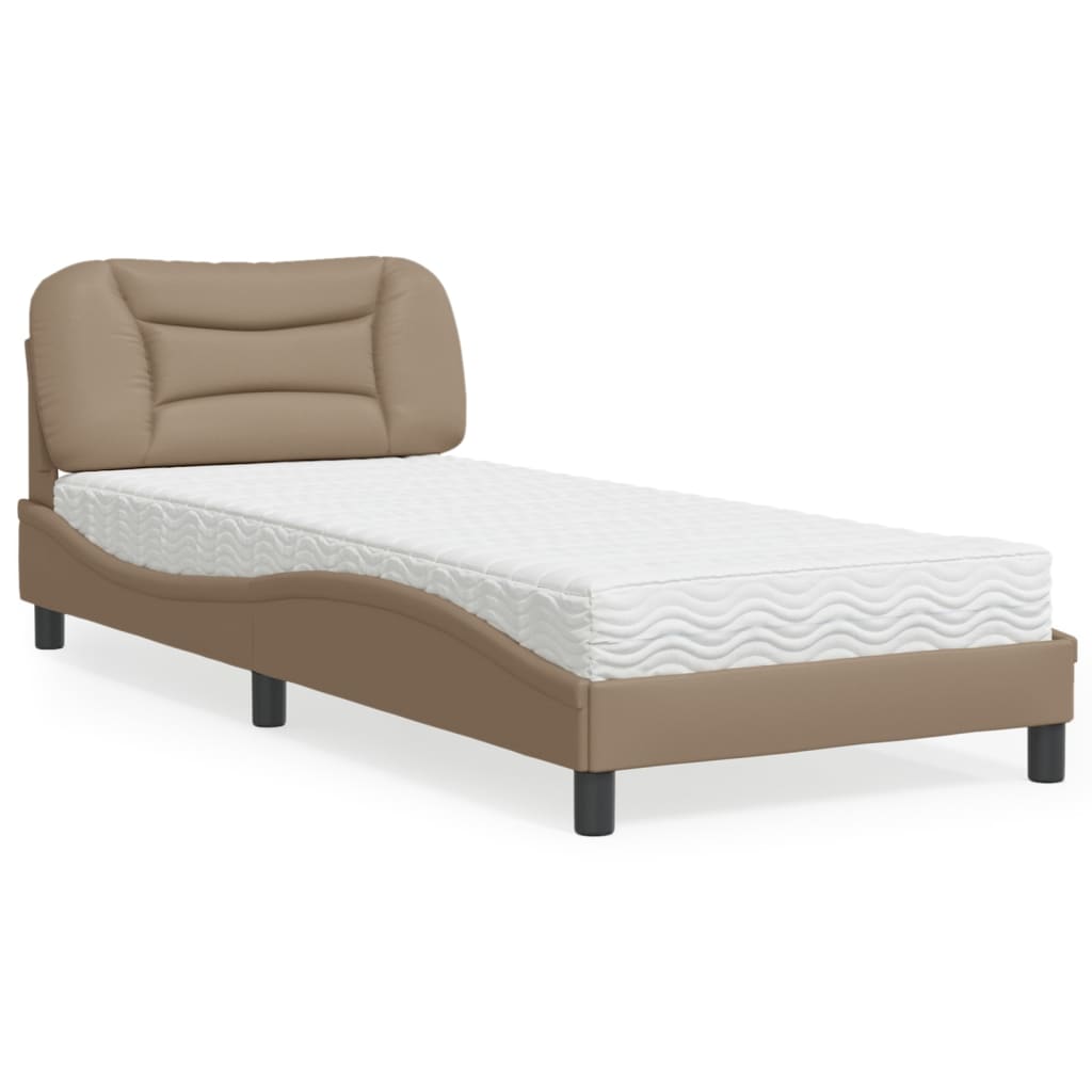 vidaXL Cama con colchón cuero sintético capuchino 80x200 cm