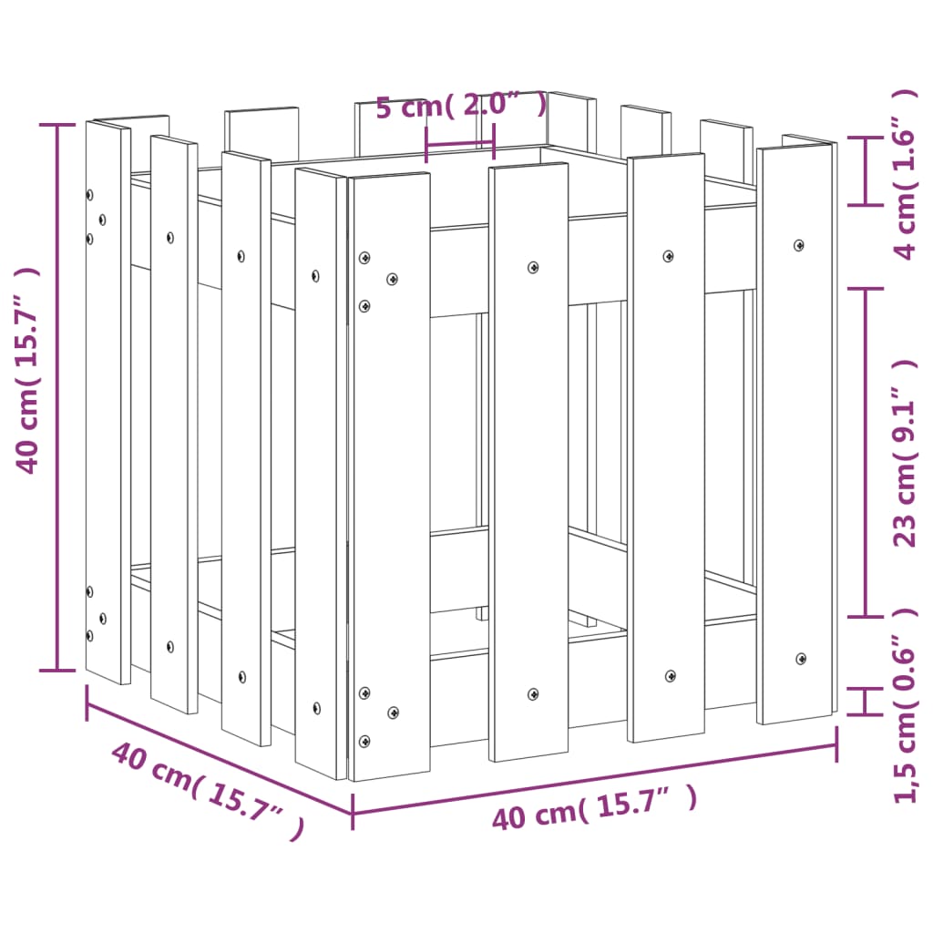 vidaXL Jardinera con diseño de valla madera maciza de pino 40x40x40 cm