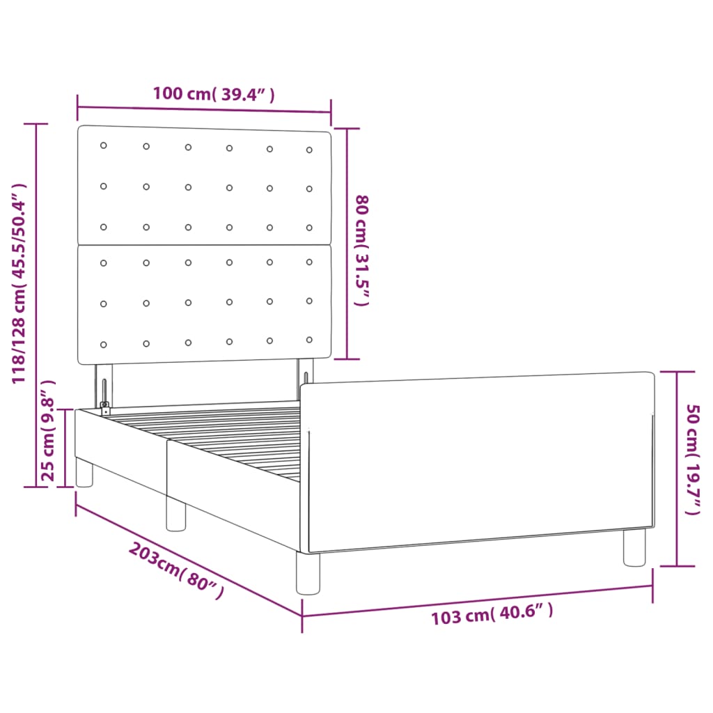 vidaXL Estructura de cama con cabecero de terciopelo rosa 100x200 cm