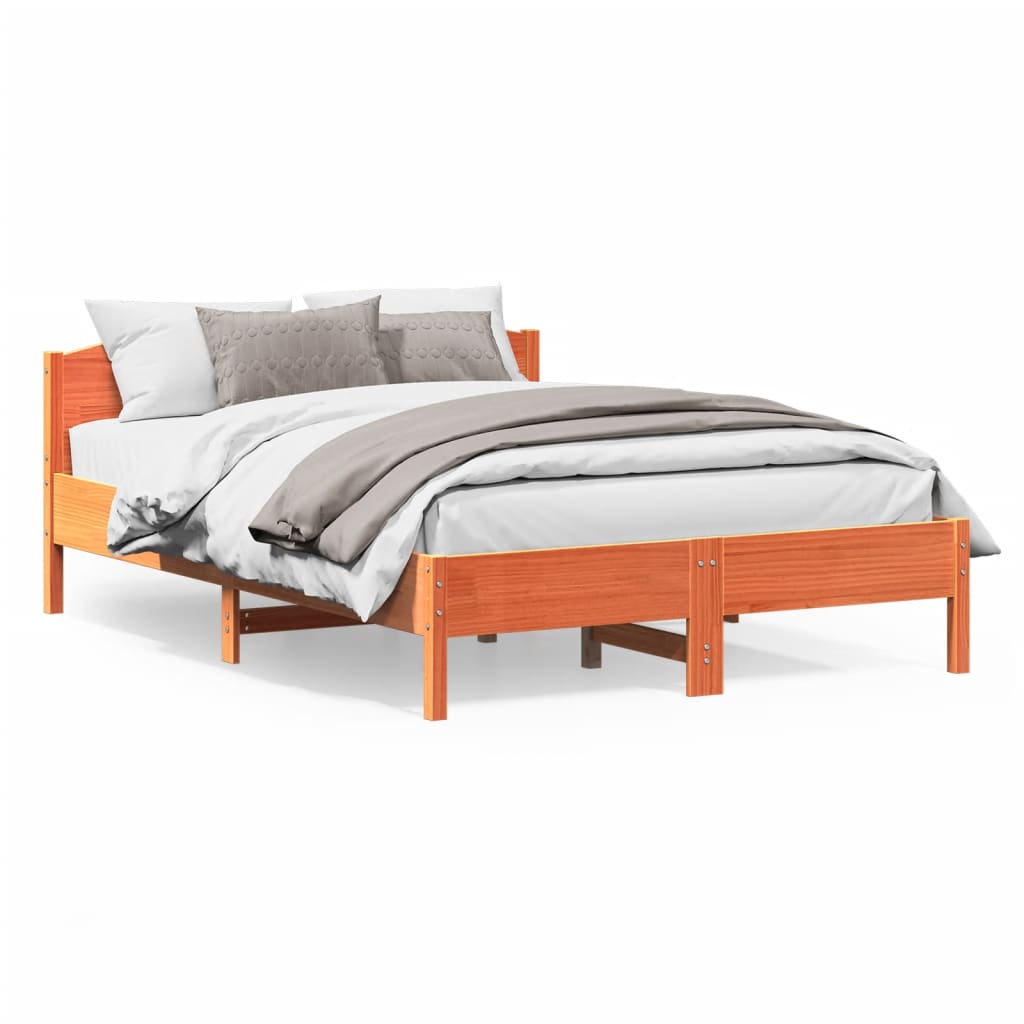 vidaXL Cama sin colchón madera maciza de pino marrón cera 140x200 cm