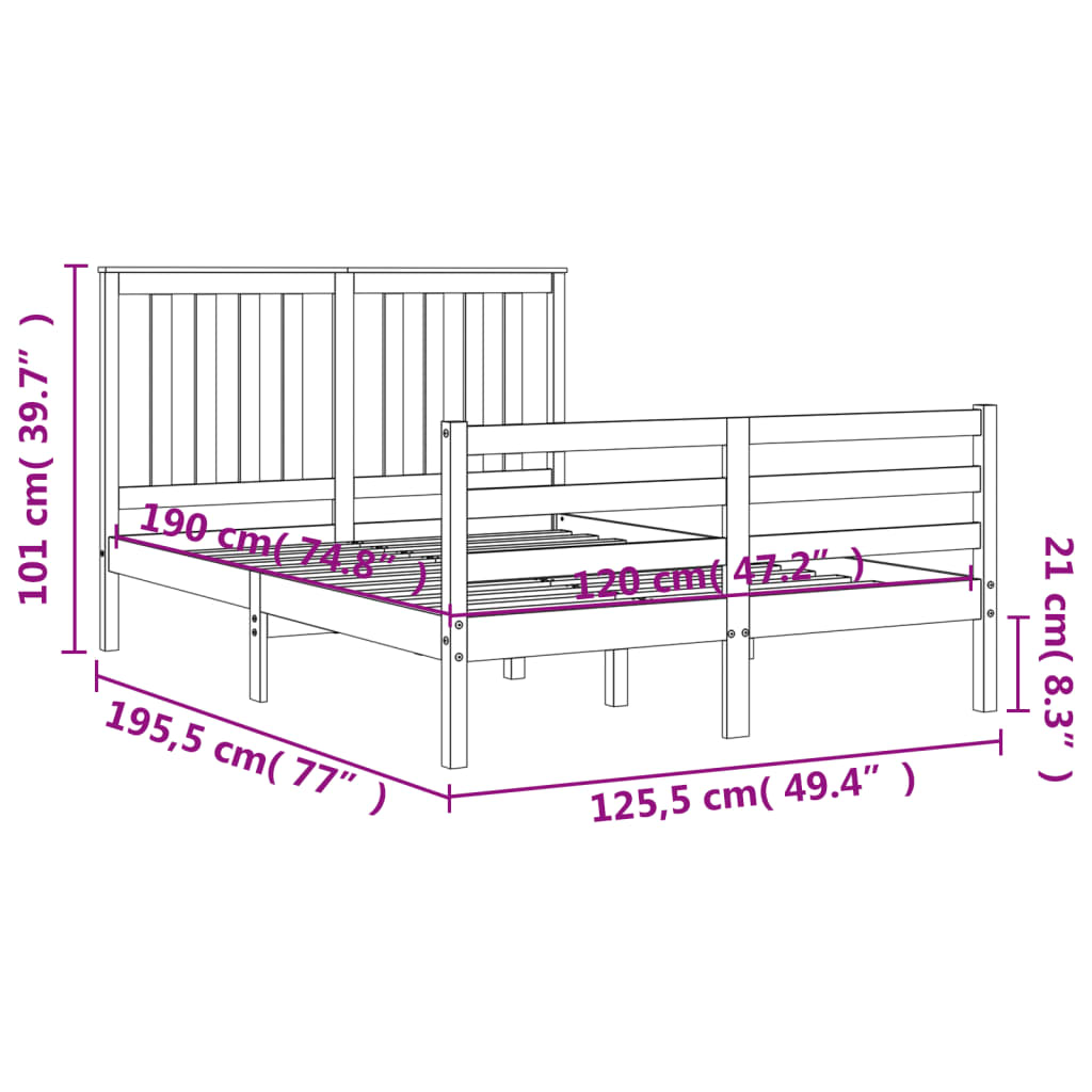 vidaXL Estructura de cama de matrimonio con cabecero madera maciza