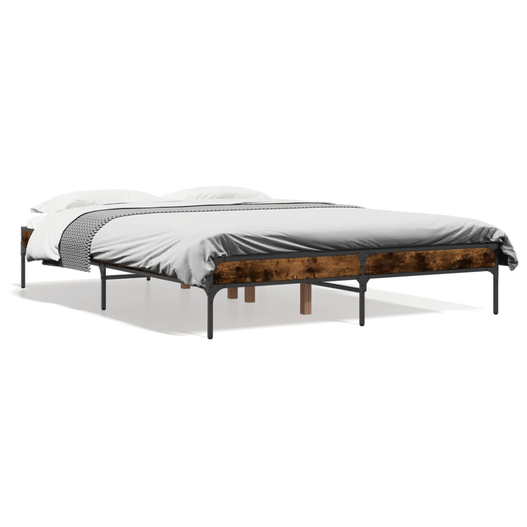 vidaXL Estructura cama madera ingeniería metal roble ahumado 140x190cm