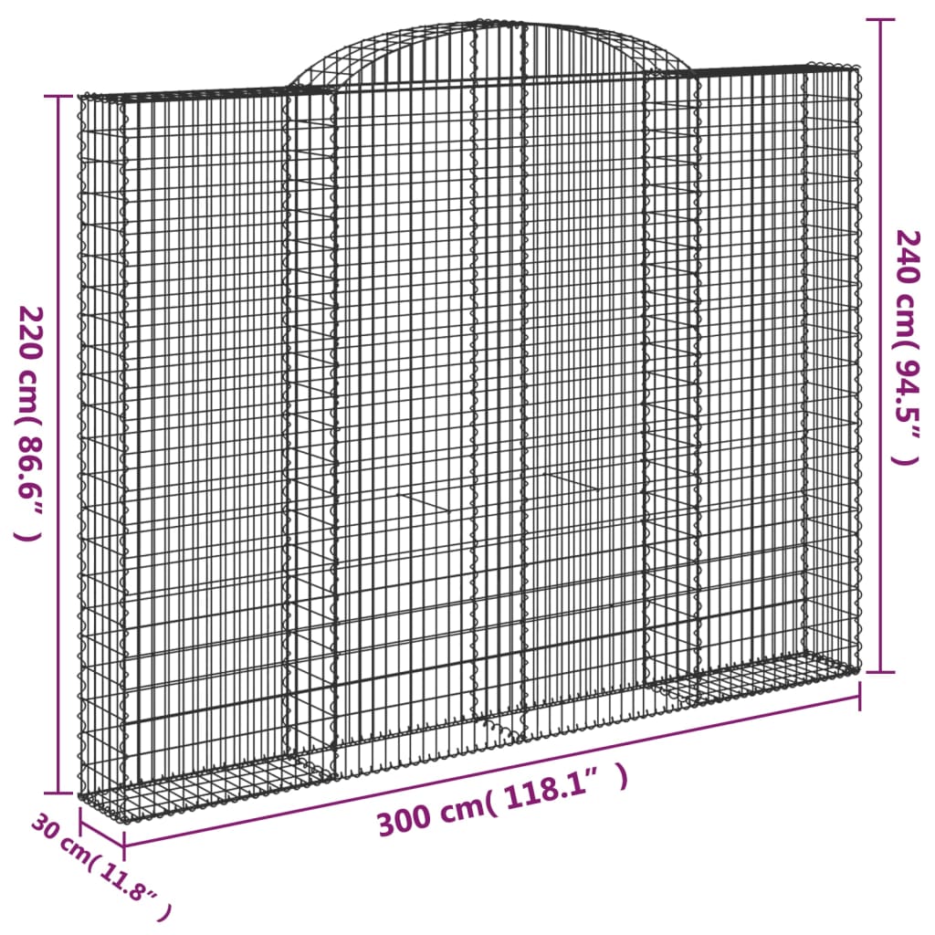 vidaXL Cestas de gaviones 4 uds forma de arco hierro 300x30x220/240 cm