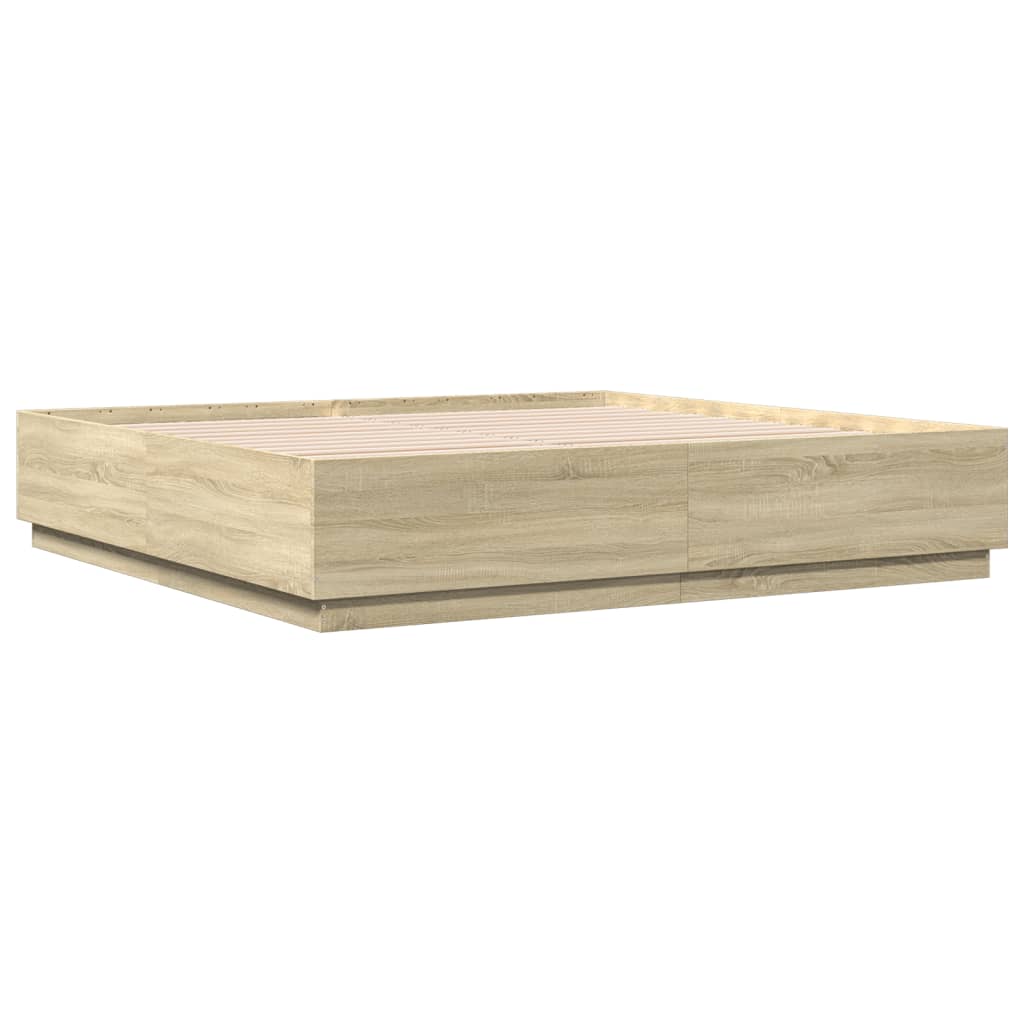 vidaXL Estructura de cama con luces LED madera roble Sonoma 200x200 cm