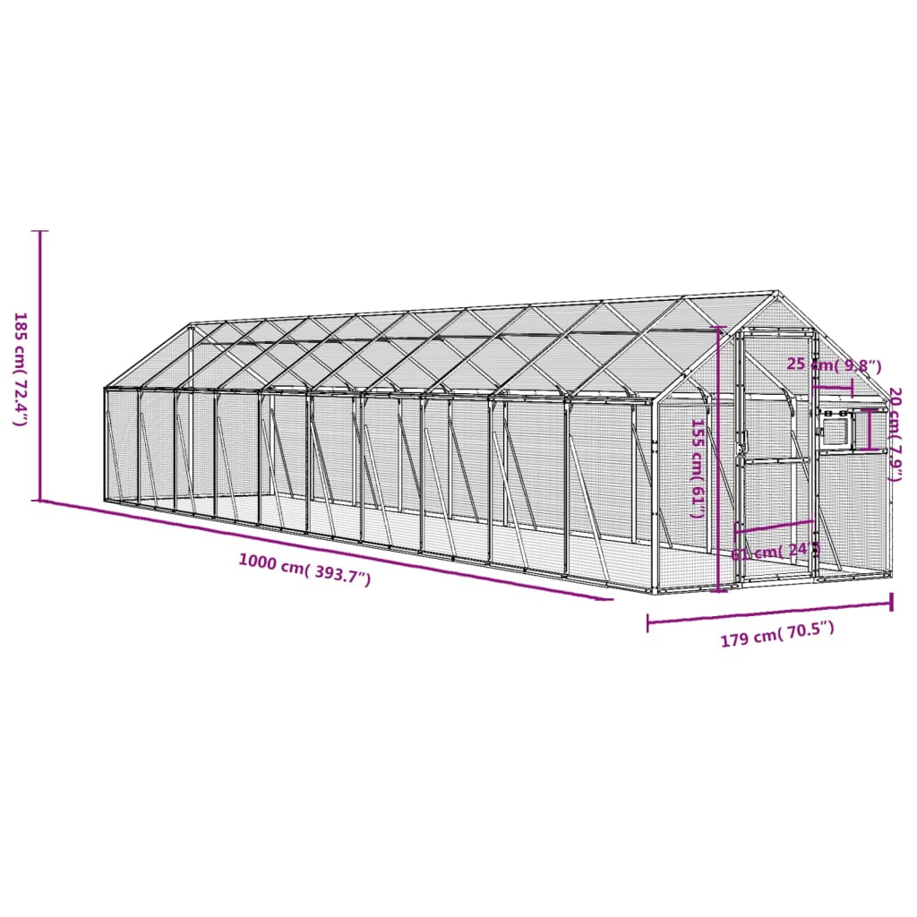 vidaXL Pajarera de aluminio gris antracita 1,79x10x1,85 m