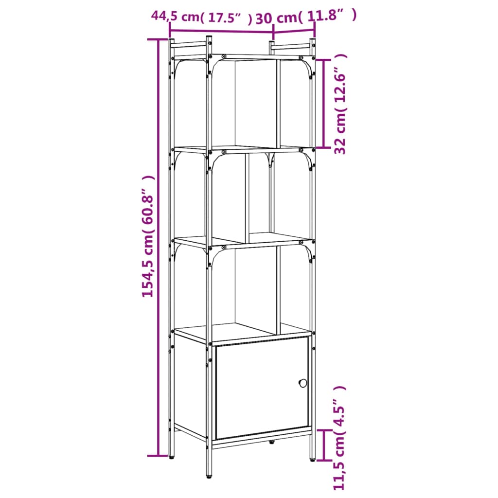 vidaXL Estantería con puerta madera negra 44,5x30x154,5 cm