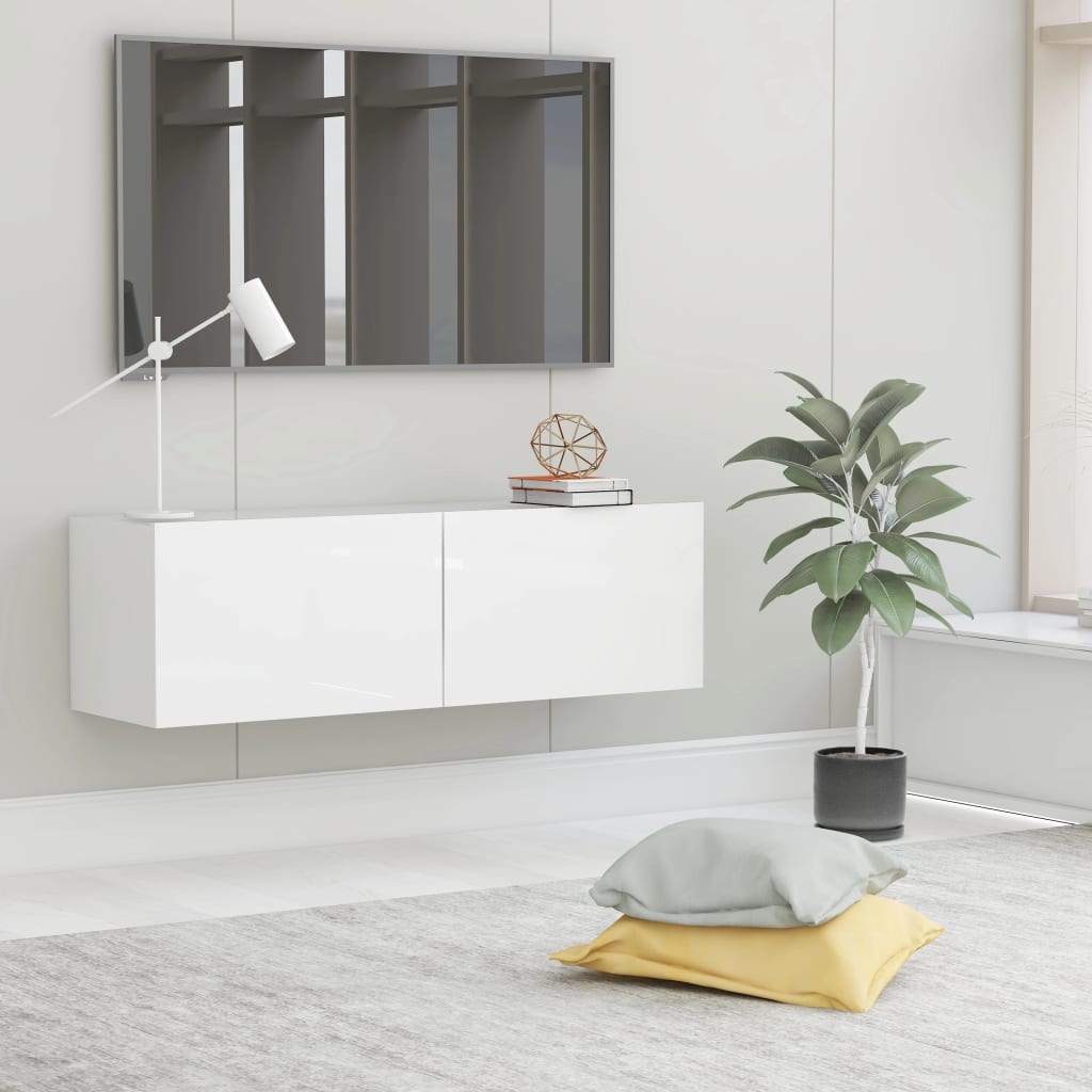 vidaXL Mueble TV madera contrachapada blanco brillante 100x30x30 cm