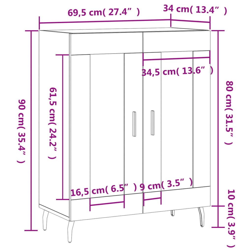 vidaXL Aparador de madera de ingeniería marrón roble 69,5x34x90 cm