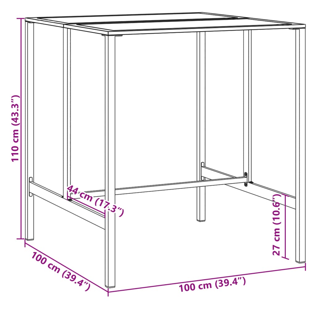 vidaXL Mesa alta de bar acero recubrimiento polvo negro 100x100x110 cm