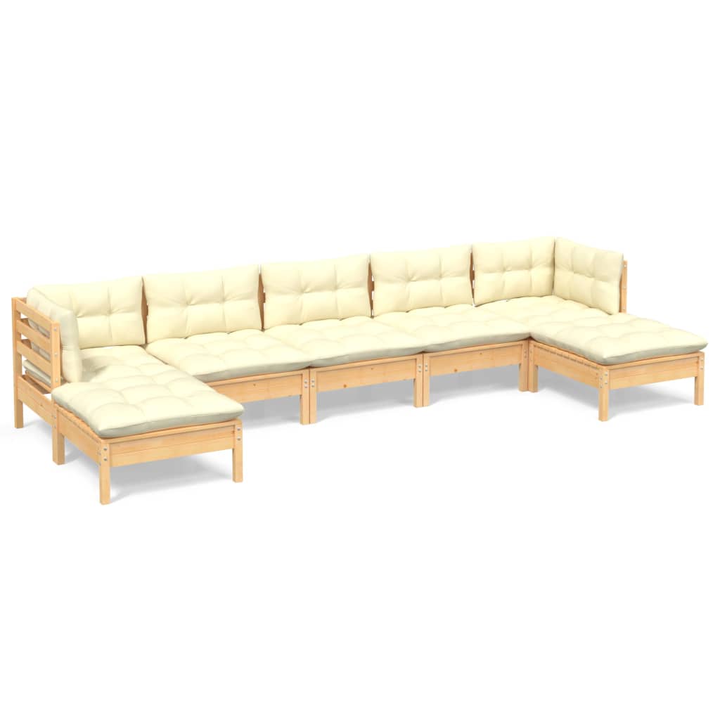 vidaXL Muebles de jardín 7 piezas cojines madera de pino color crema