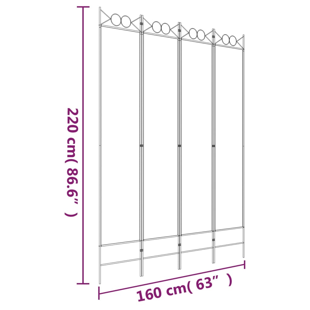 vidaXL Biombo divisor de 4 paneles de tela blanco 160x220 cm