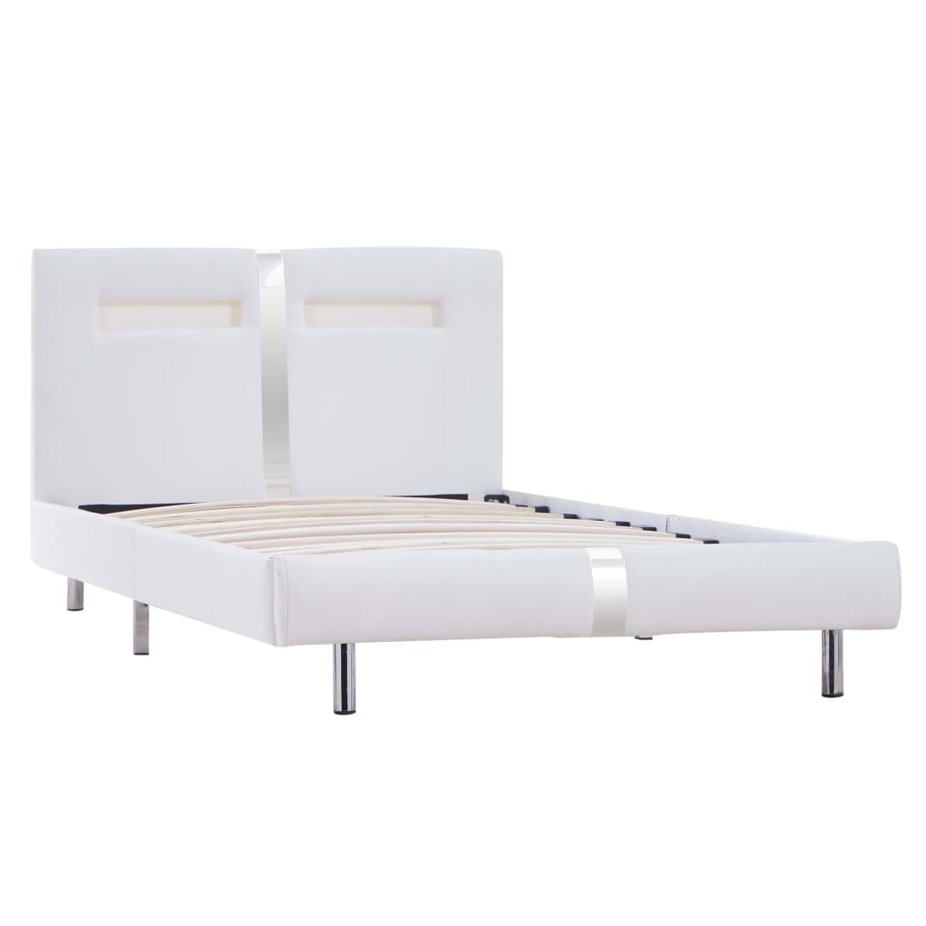 vidaXL Estructura de cama con LED sin colchón cuero blanco 90x200 cm