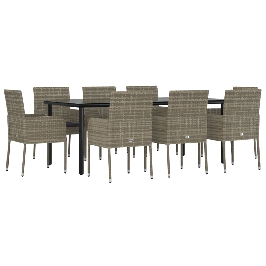 vidaXL Set comedor jardín 9 pzas y cojines ratán sintético negro gris