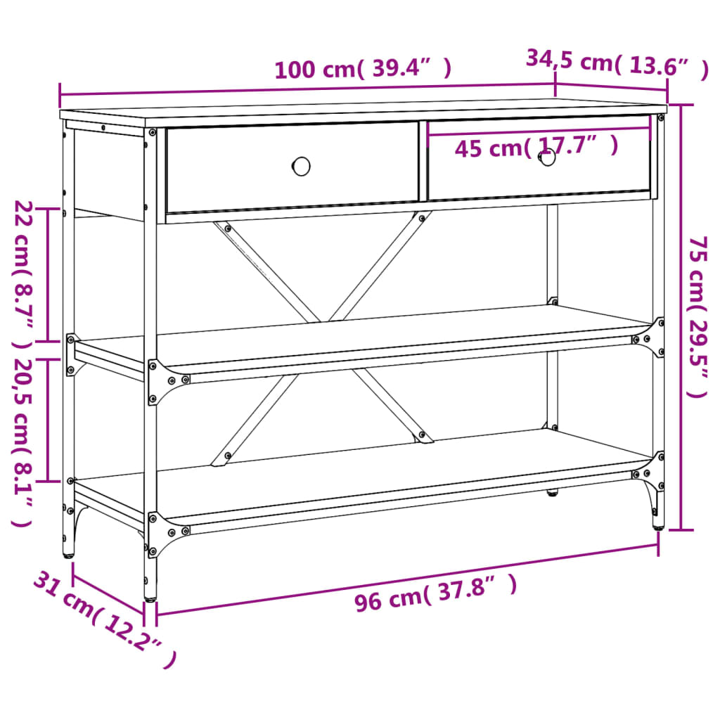 vidaXL Mesa consola cajones estantes madera ingeniería roble ahumado