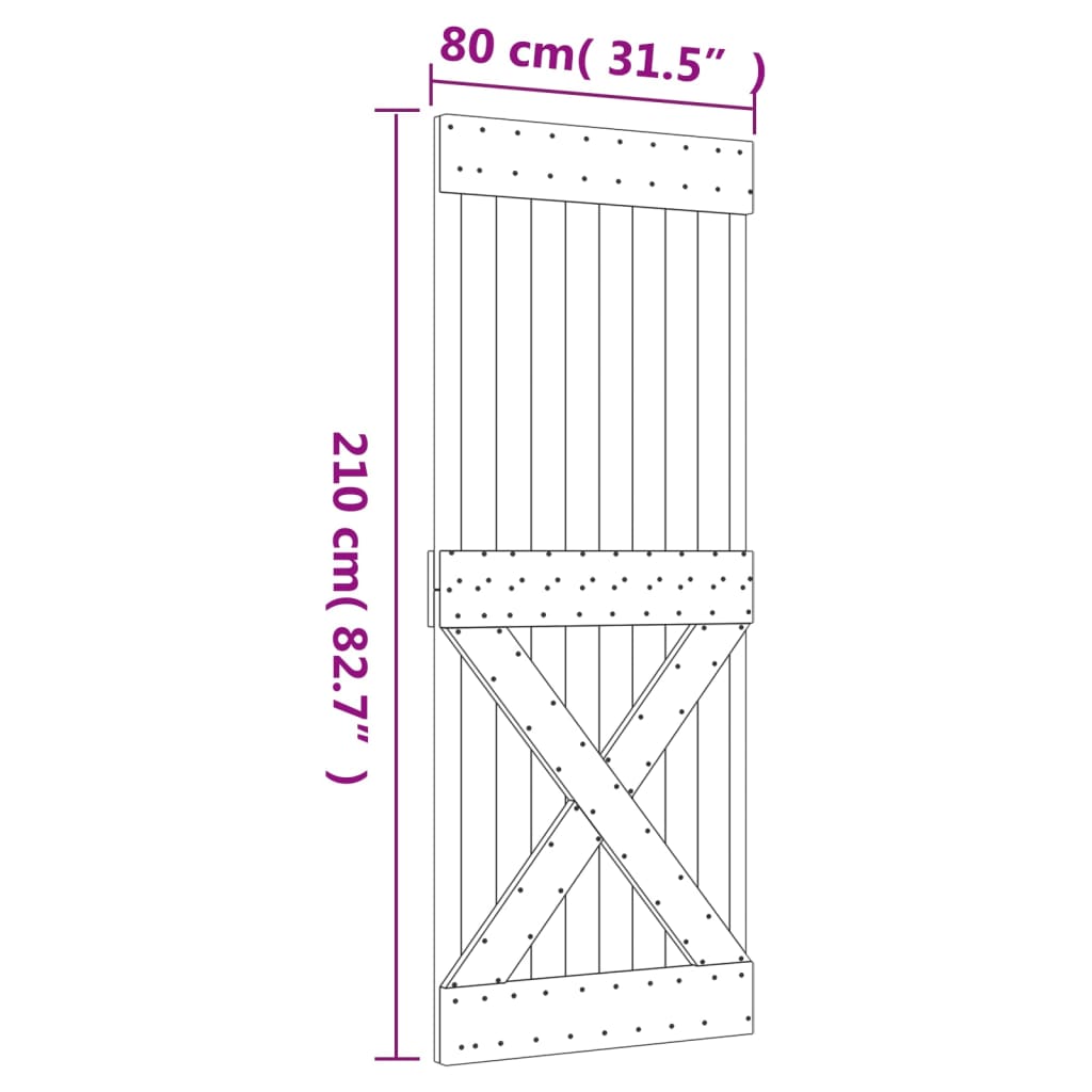 vidaXL Puerta corredera con herrajes madera maciza de pino 80x210 cm